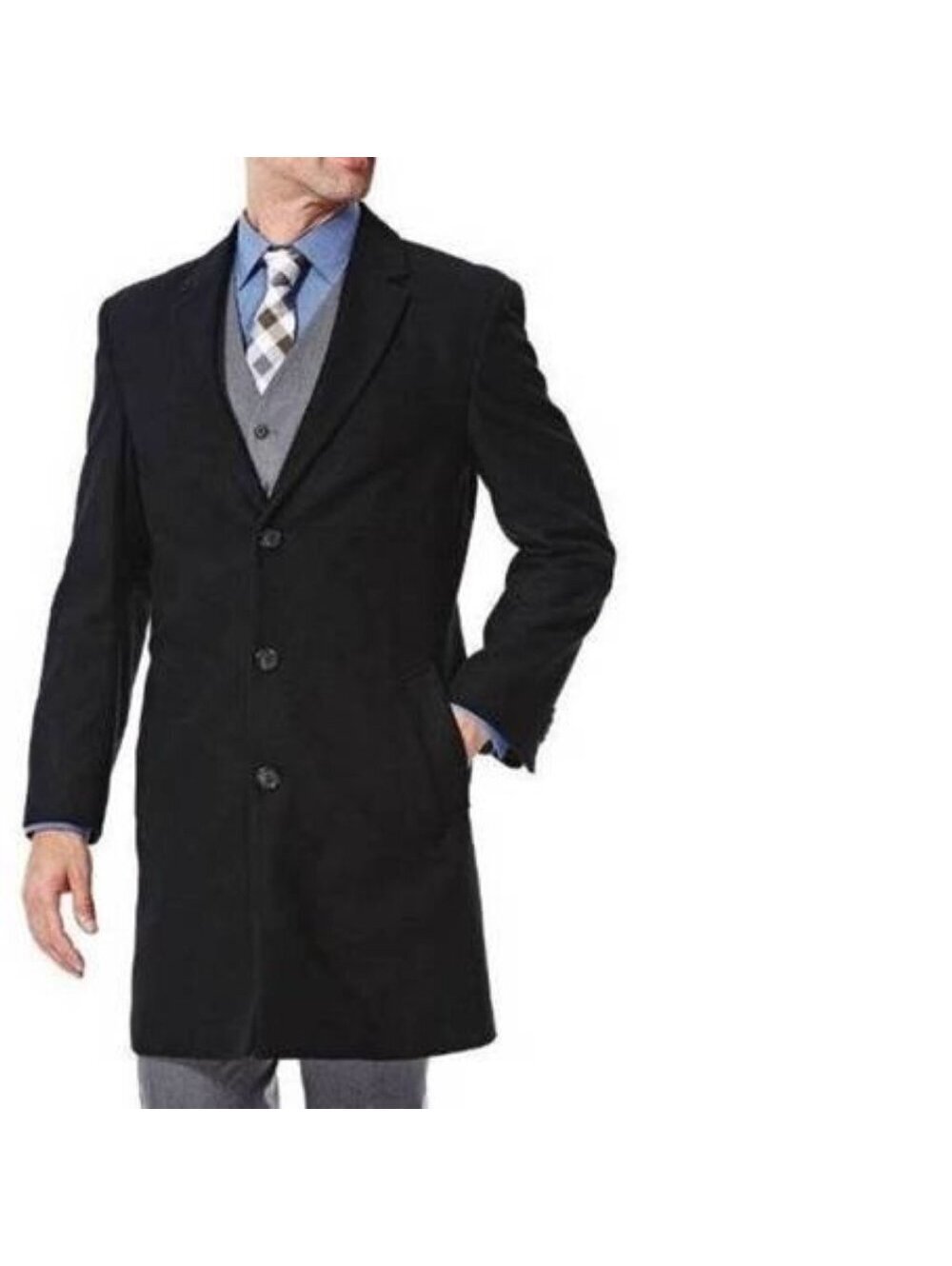 Haggar Trench Coat 46R Mens Melton Wool Blend Black Notched 37" Length 3 Button